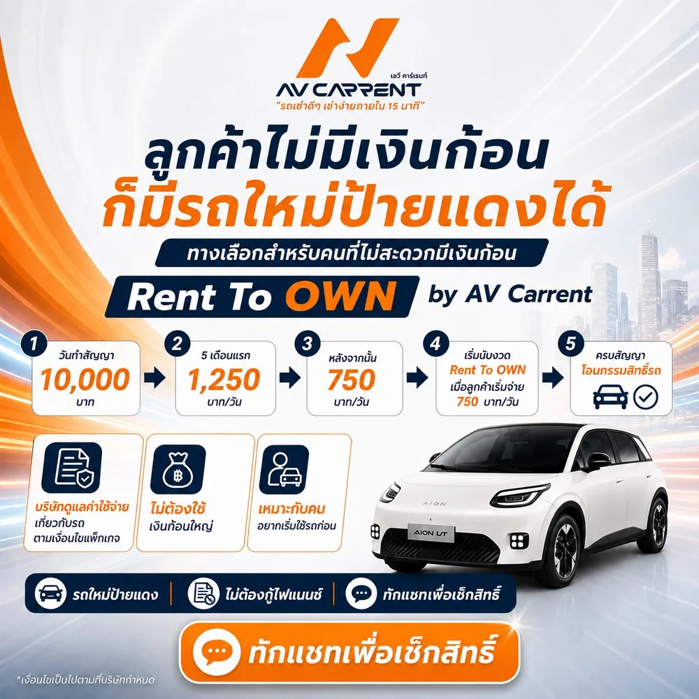 ไม่มีเงินก้อนก็มีรถใหม่ป้ายแดงได้ — เริ่มที่ 10,000 บาทวันทำสัญญา
